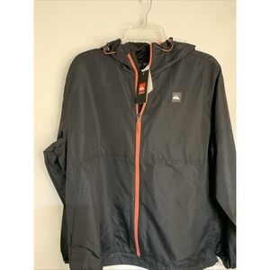 Quiksilver Mens Black Packable Outdoor Hooded Lightweight Jacket Size Large NWT